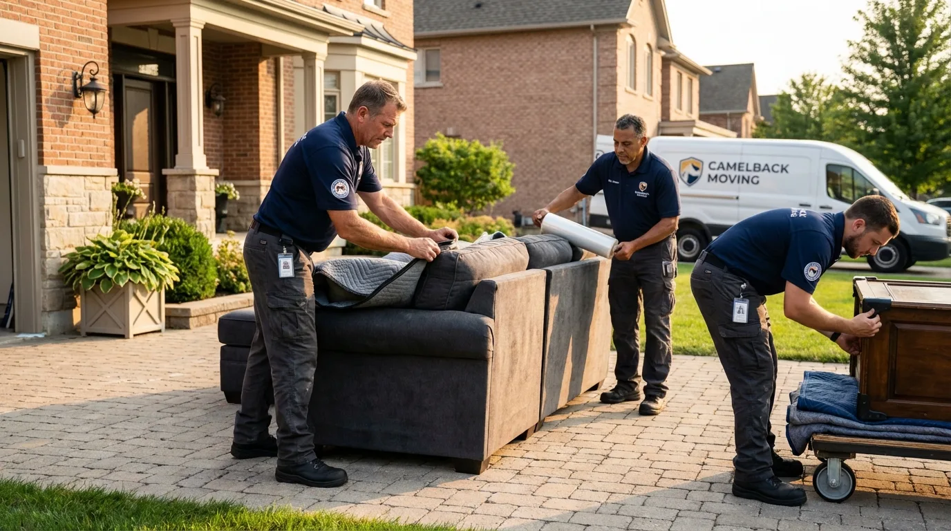 Large estate moving crew wrapping furniture in Garden City, KS